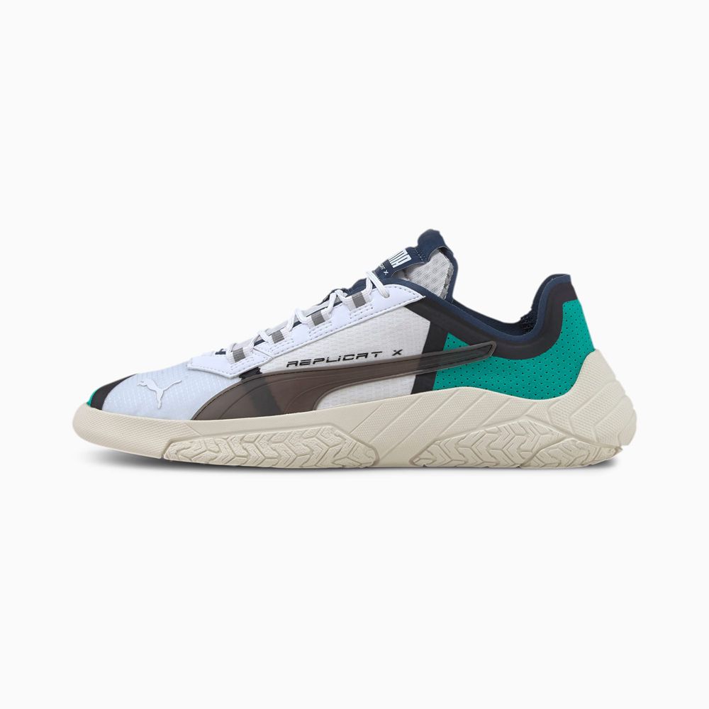 Puma Replicat-X Suede Tech Férfi Motorsport Cipő - Fehér/Zöld ( Hungary - OWHDJ2034 )